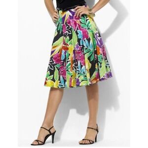 Lauren Ralph Lauren Byron Floral Print Skirt Colorful Cotton Blend Size 10‎